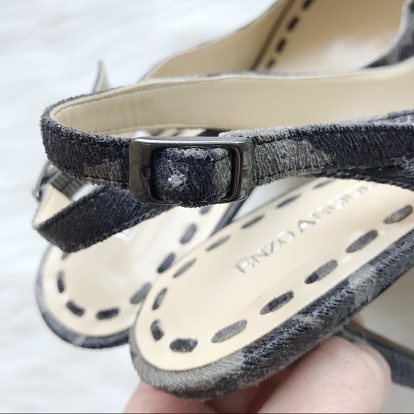 Enzo Angiolini Open Toe Gray Sling Back Heels - Picture 6 of 8